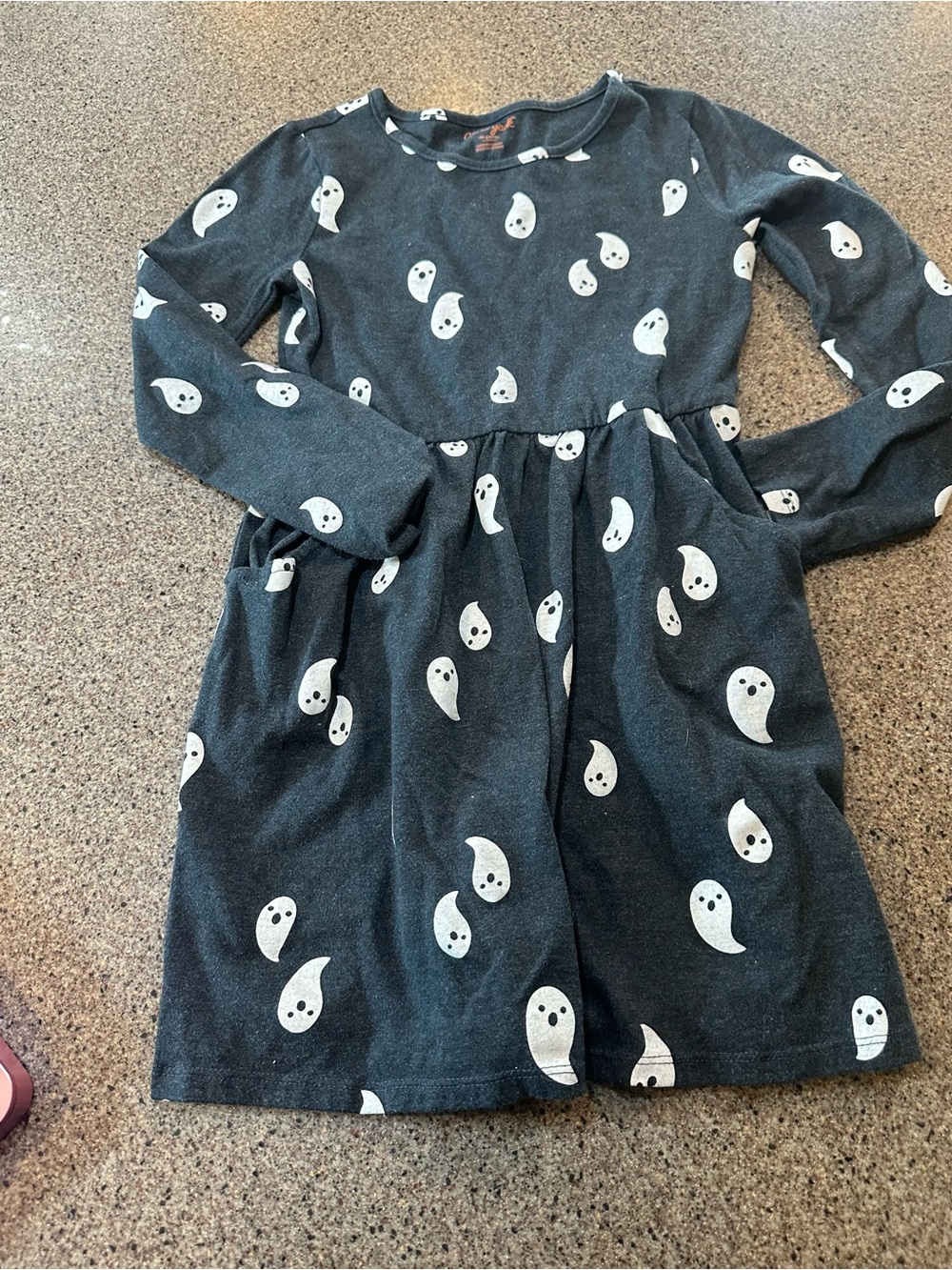 Girls' Long Sleeve Gray Ghost Print Dress